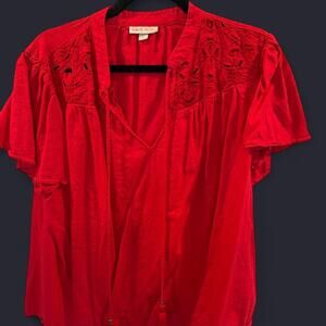 Red cotton blouse with embroidered